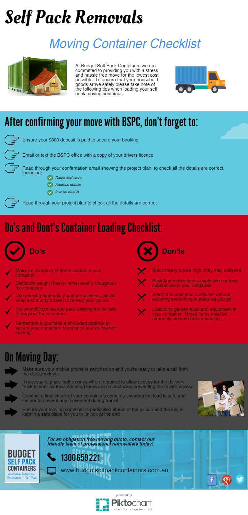 Moving Container Checklist Infographic | BSPC Removalists